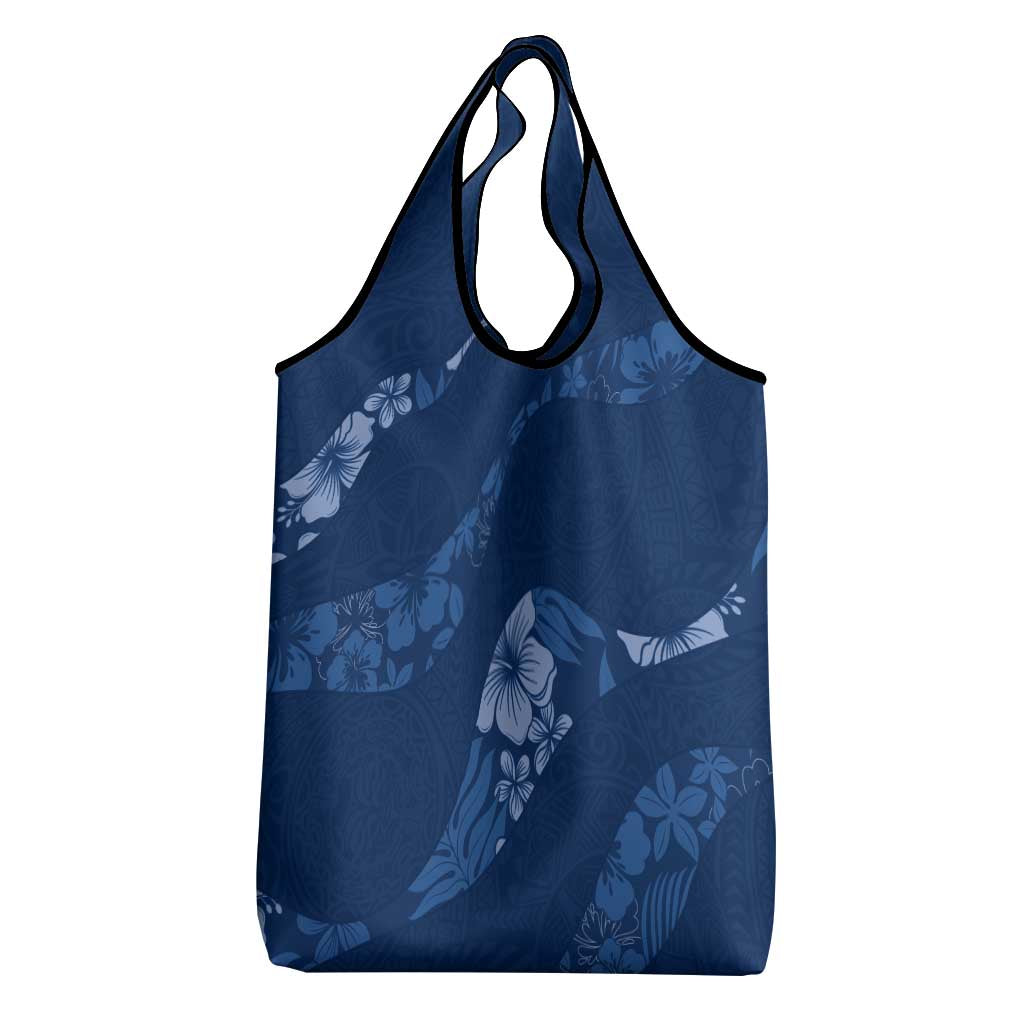 Aloha Hawaii Floral Tapa Grocery Bag Patchwork Navy LT7 - Polynesian Pride
