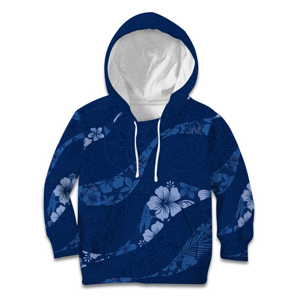 Aloha Hawaii Floral Tapa Kid Hoodie Patchwork Navy - Polynesian Pride