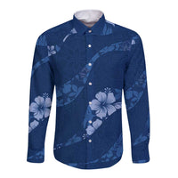 Aloha Hawaii Floral Tapa Long Sleeve Button Shirt Patchwork Navy LT7 Unisex Navy - Polynesian Pride