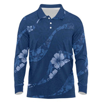 Aloha Hawaii Floral Tapa Long Sleeve Polo Shirt Patchwork Navy LT7 Navy - Polynesian Pride