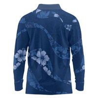 Aloha Hawaii Floral Tapa Long Sleeve Polo Shirt Patchwork Navy LT7 - Polynesian Pride