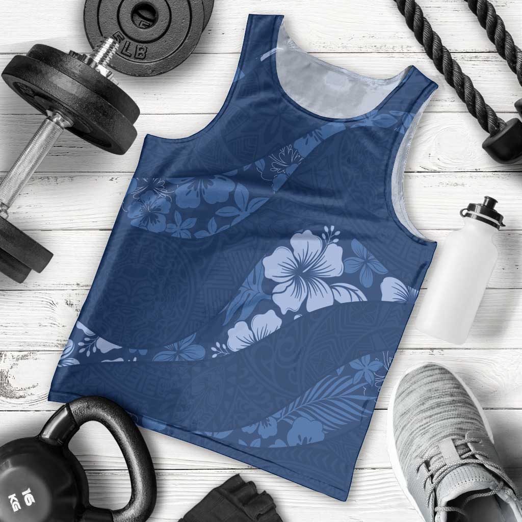 Aloha Hawaii Floral Tapa Men Tank Top Patchwork Navy LT7 - Polynesian Pride