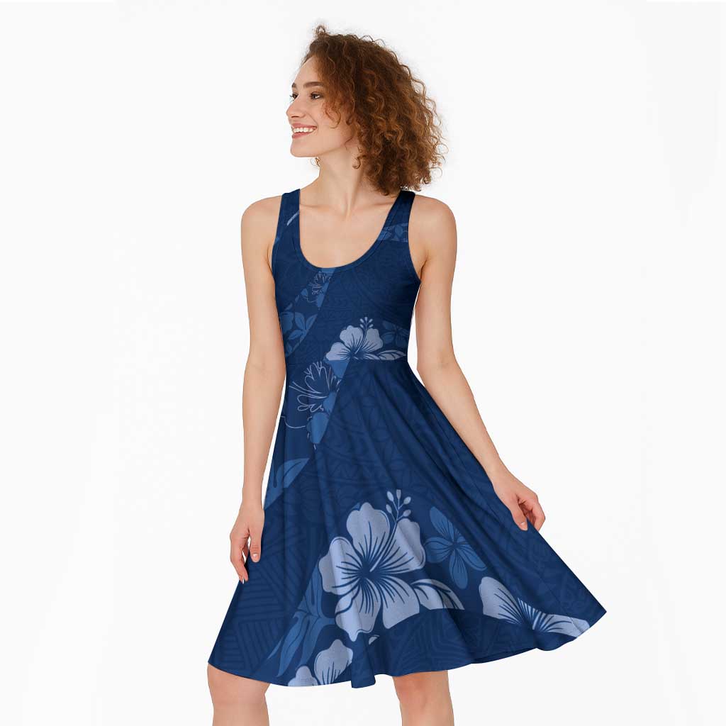 Aloha Hawaii Floral Tapa Midi Dress Patchwork Navy - Polynesian Pride