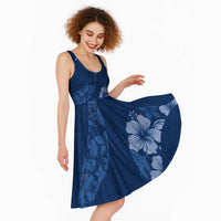 Aloha Hawaii Floral Tapa Midi Dress Patchwork Navy - Polynesian Pride