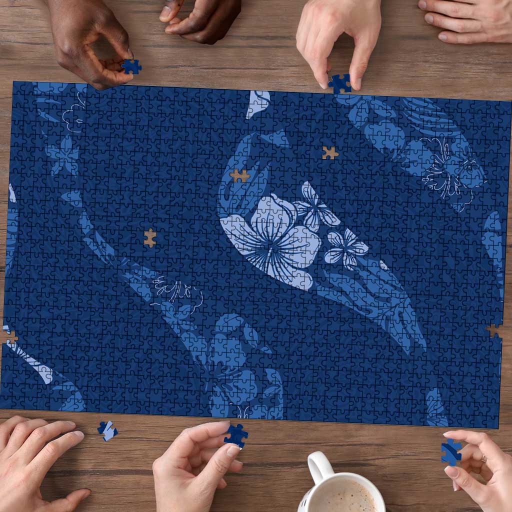 Aloha Hawaii Floral Tapa Puzzle Patchwork Navy LT7 - Polynesian Pride
