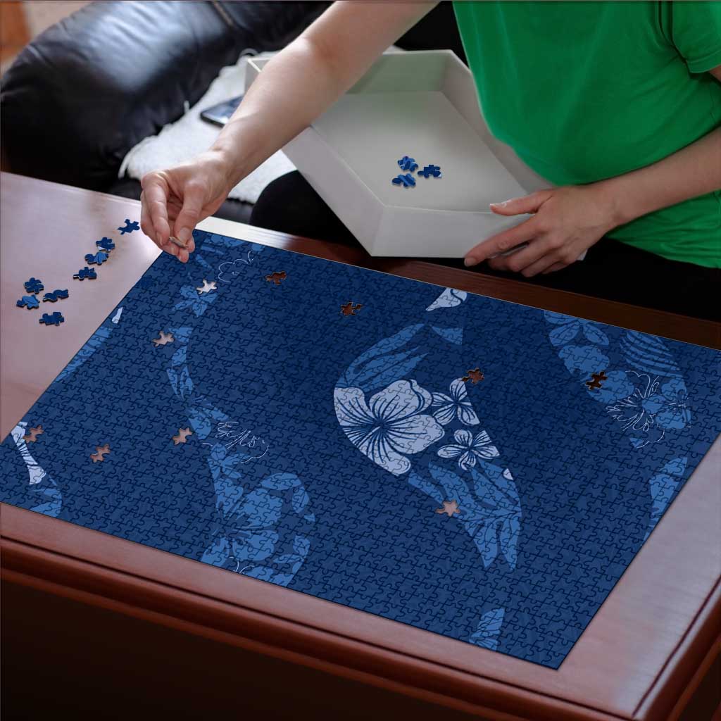 Aloha Hawaii Floral Tapa Puzzle Patchwork Navy LT7 - Polynesian Pride