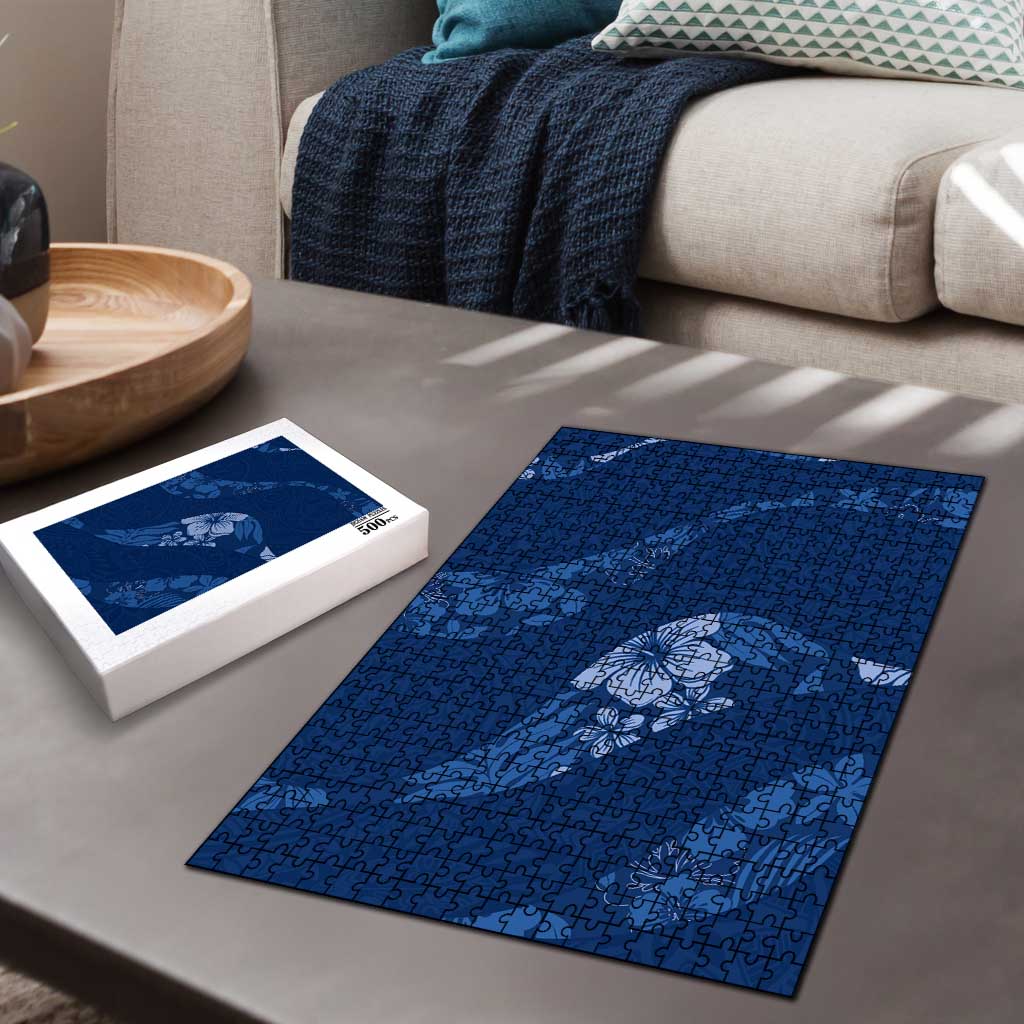 Aloha Hawaii Floral Tapa Puzzle Patchwork Navy LT7 - Polynesian Pride