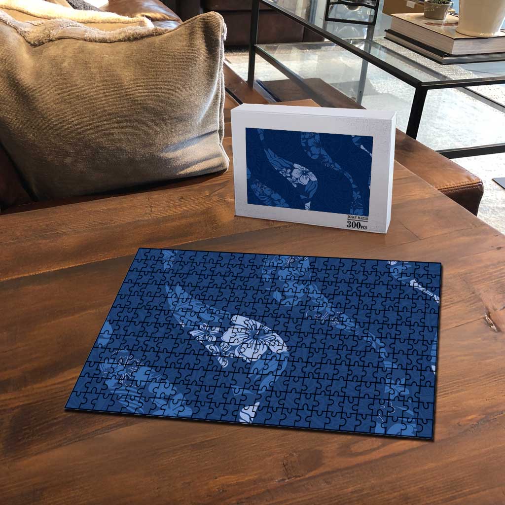 Aloha Hawaii Floral Tapa Puzzle Patchwork Navy LT7 - Polynesian Pride