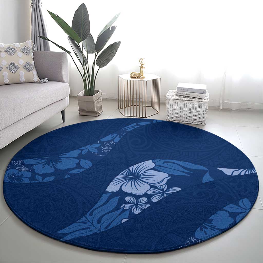 Aloha Hawaii Floral Tapa Round Carpet Patchwork Navy - Polynesian Pride
