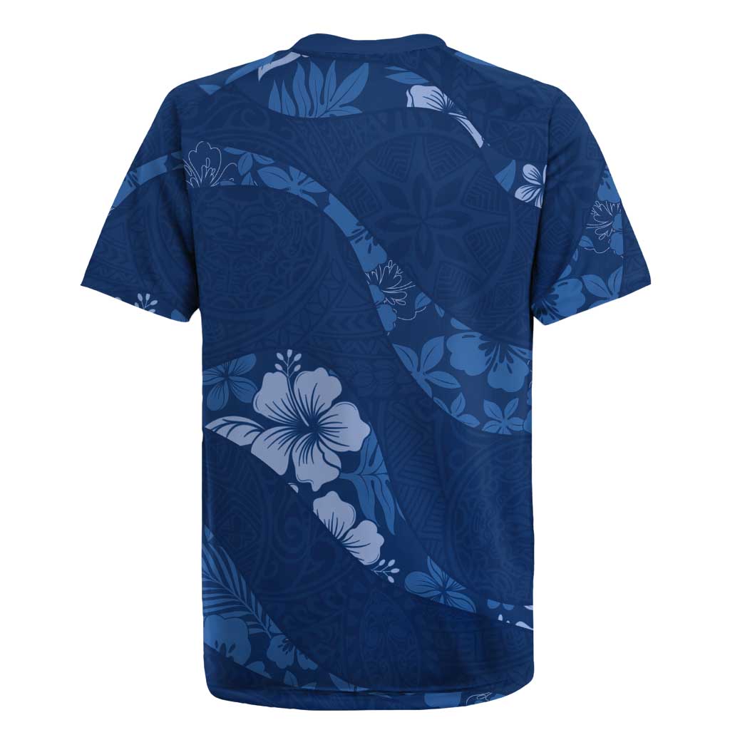Aloha Hawaii Floral Tapa Rugby Jersey Patchwork Navy LT7 - Polynesian Pride