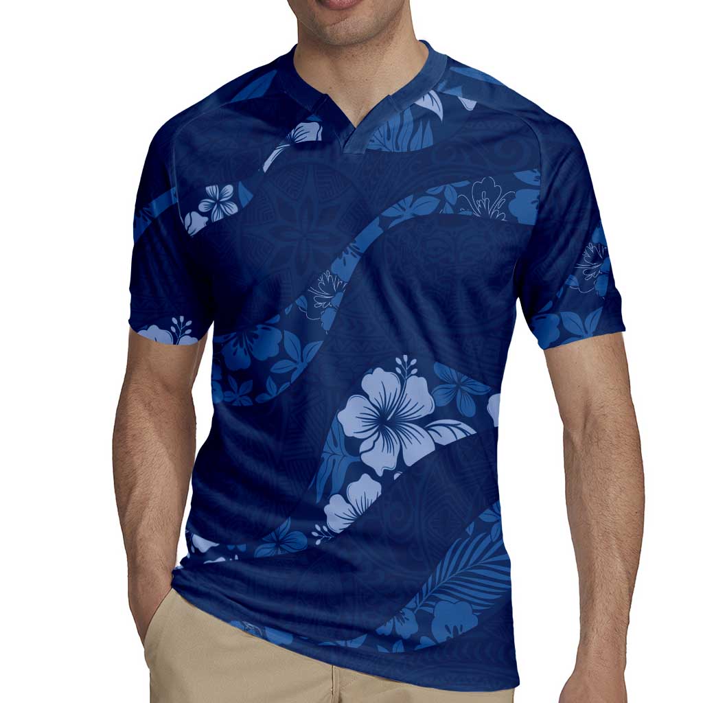 Aloha Hawaii Floral Tapa Rugby Jersey Patchwork Navy LT7 - Polynesian Pride