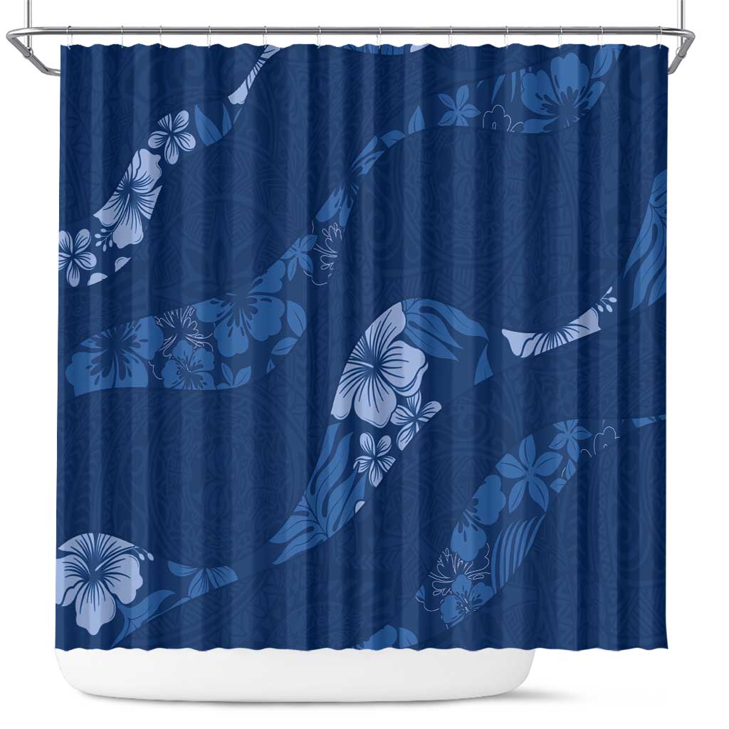 Aloha Hawaii Floral Tapa Shower Curtain Patchwork Navy - Polynesian Pride