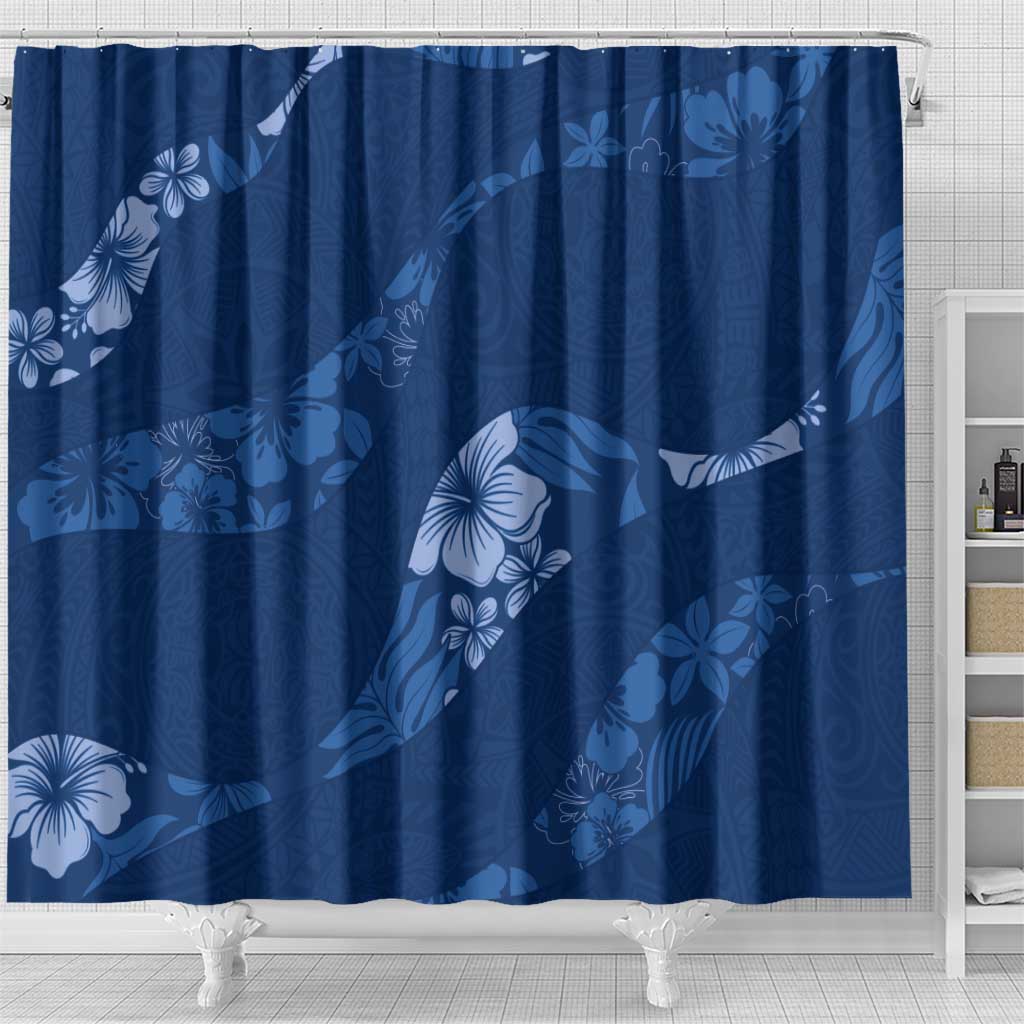 Aloha Hawaii Floral Tapa Shower Curtain Patchwork Navy - Polynesian Pride