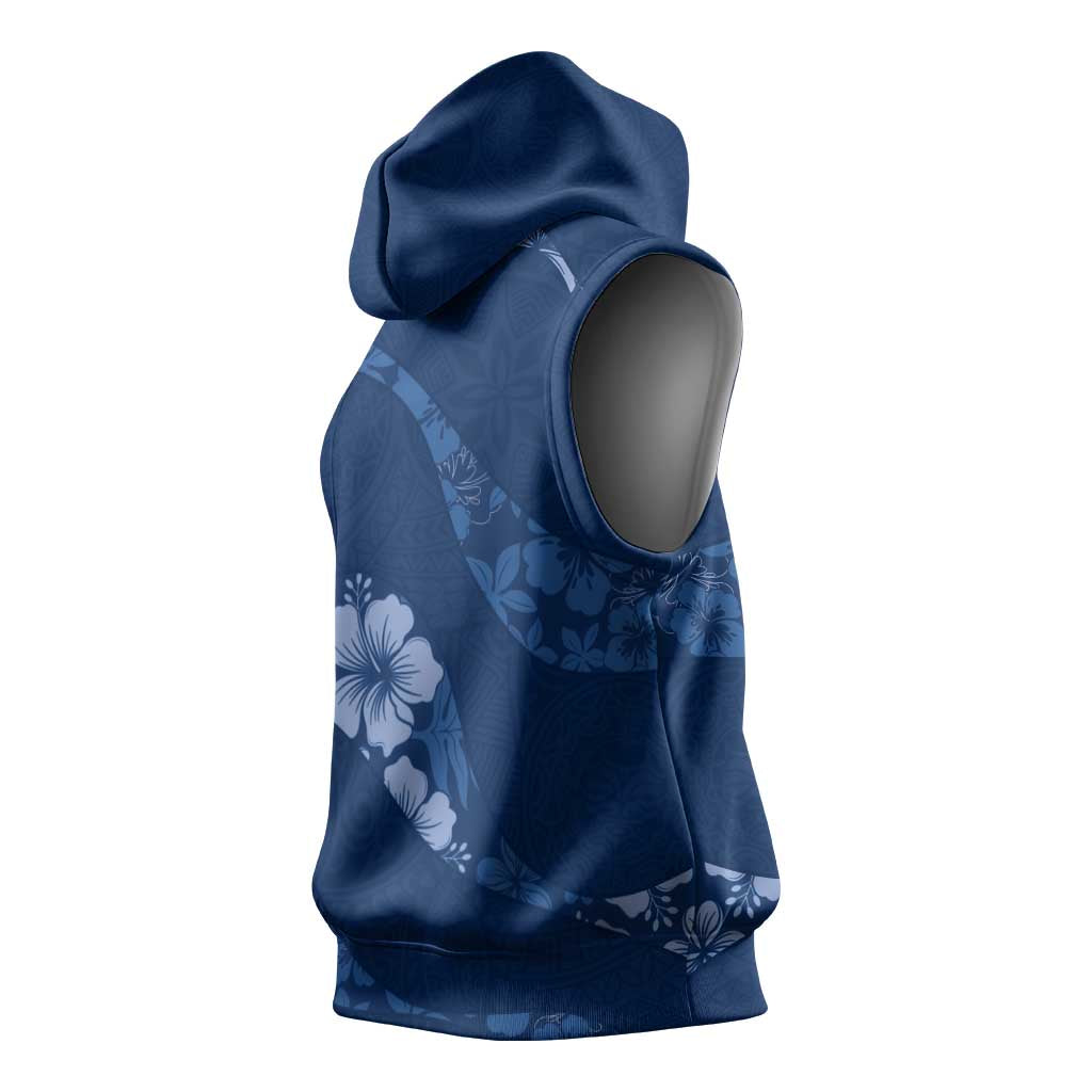 Aloha Hawaii Floral Tapa Sleeveless Hoodie Patchwork Navy LT7 - Polynesian Pride
