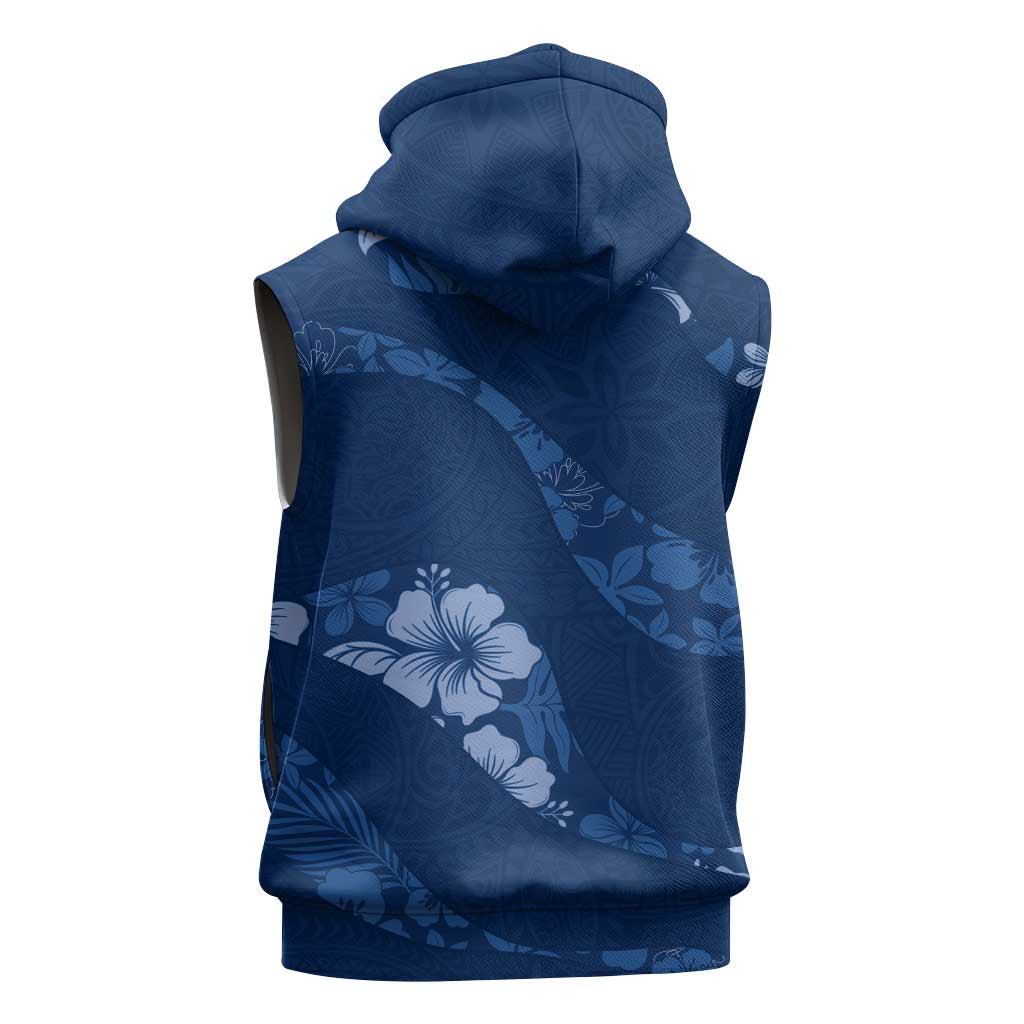 Aloha Hawaii Floral Tapa Sleeveless Zip Hoodie Patchwork Navy LT7 - Polynesian Pride