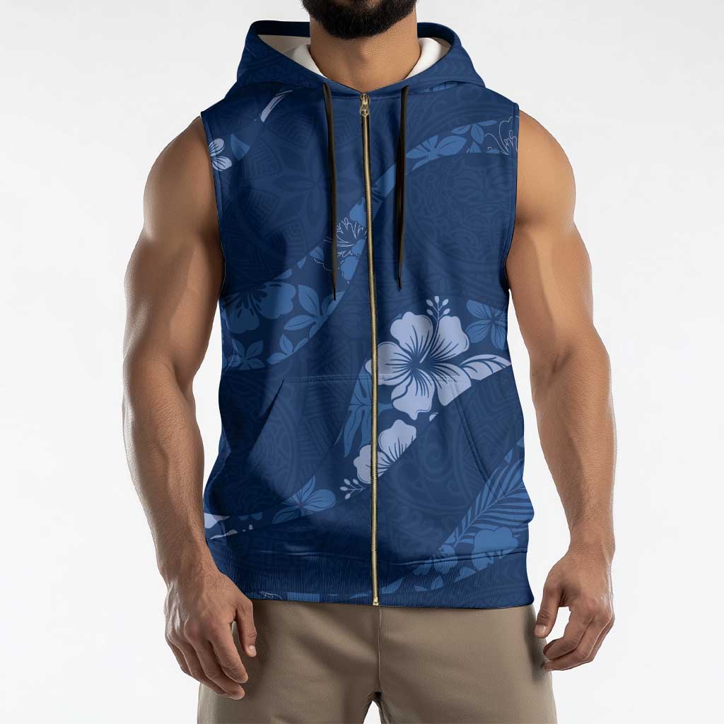 Aloha Hawaii Floral Tapa Sleeveless Zip Hoodie Patchwork Navy - Polynesian Pride