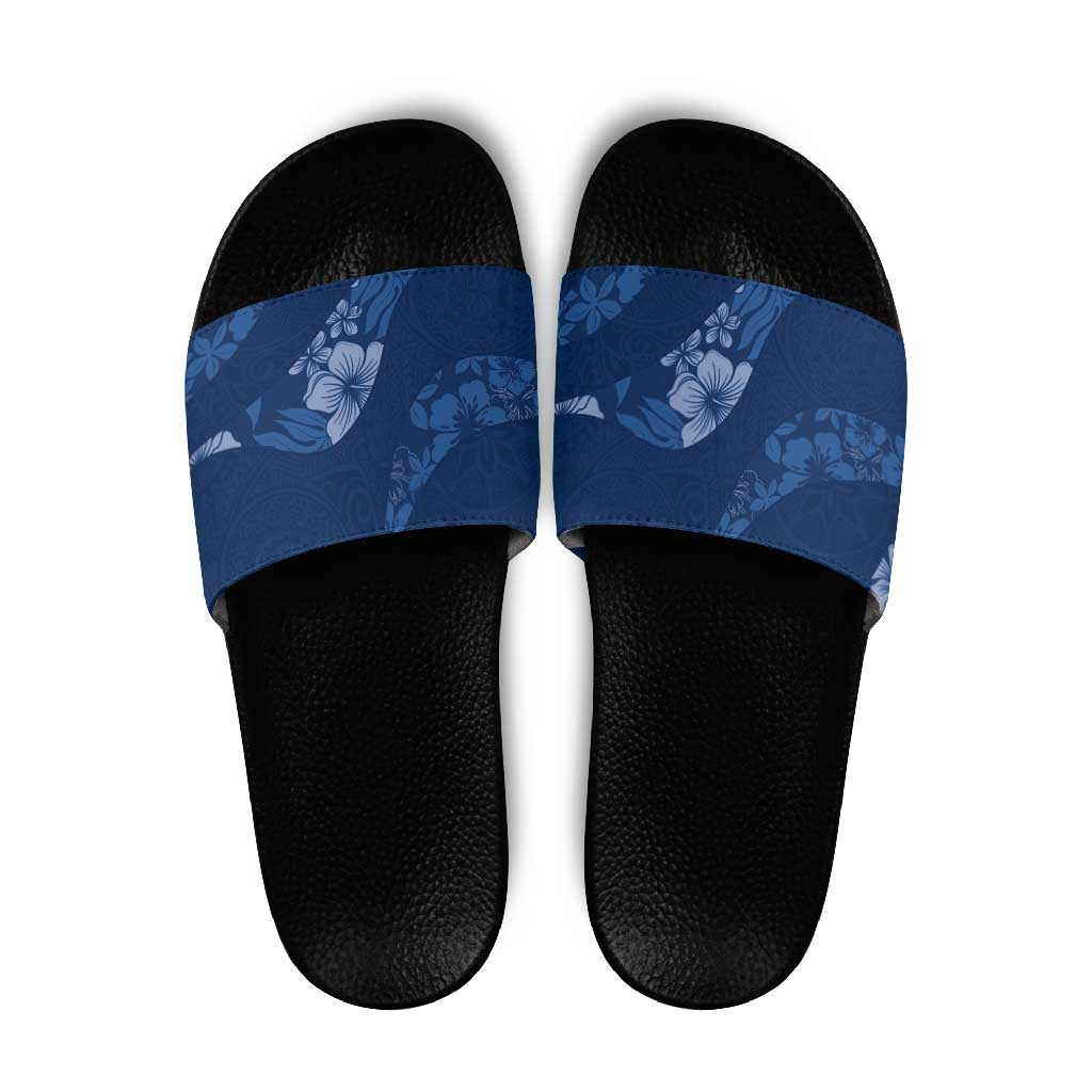 Aloha Hawaii Floral Tapa Slide Sandals Patchwork Navy - Polynesian Pride