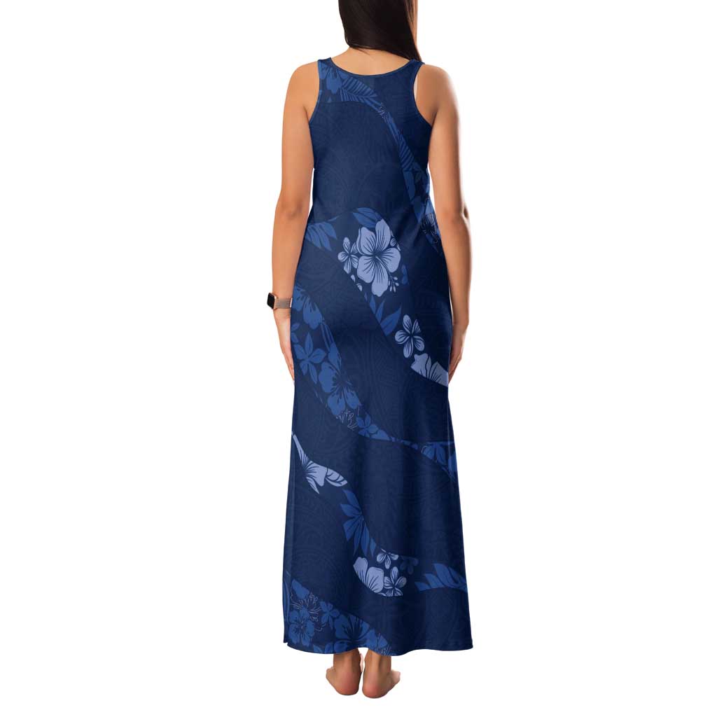 Aloha Hawaii Floral Tapa Tank Maxi Dress Patchwork Navy - Polynesian Pride