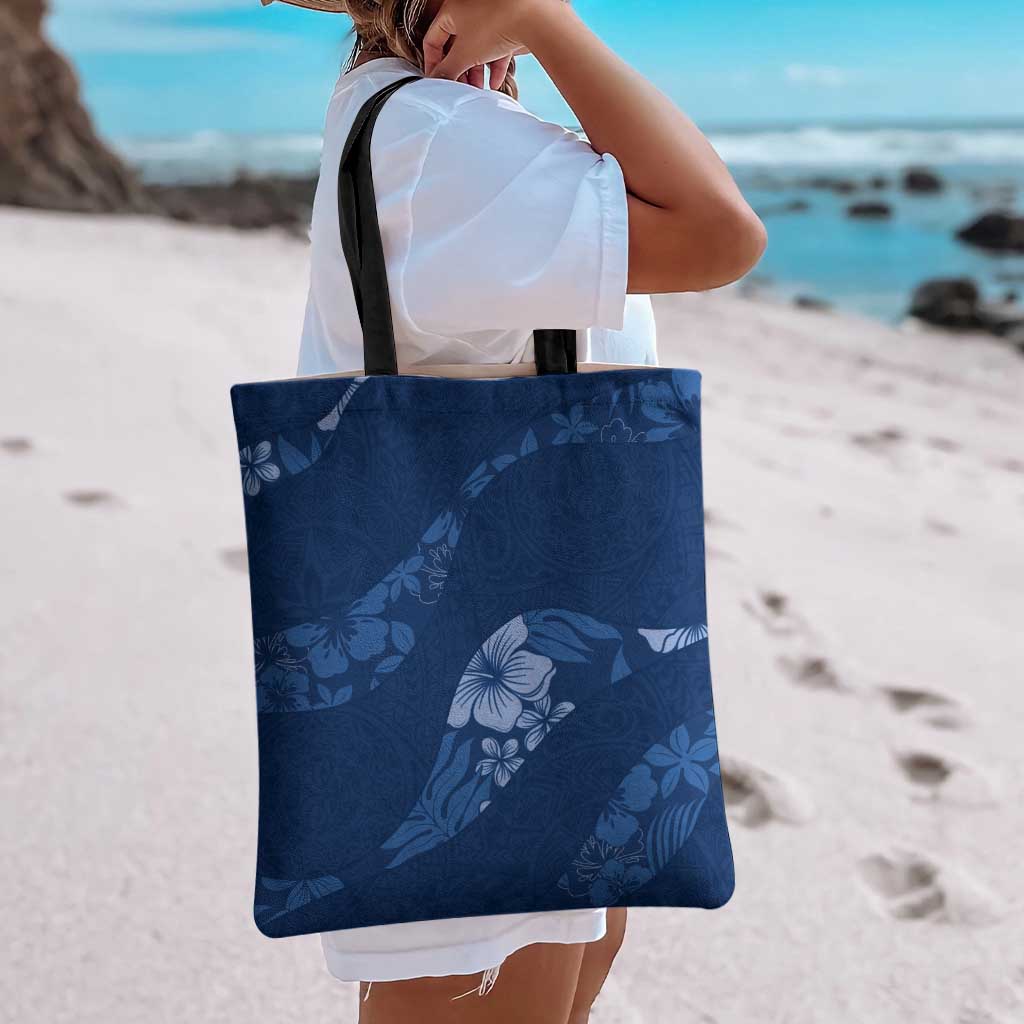 Aloha Hawaii Floral Tapa Tote Bag Patchwork Navy - Polynesian Pride