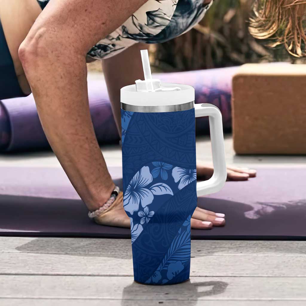 Aloha Hawaii Floral Tapa Tumbler With Handle Patchwork Navy - Polynesian Pride