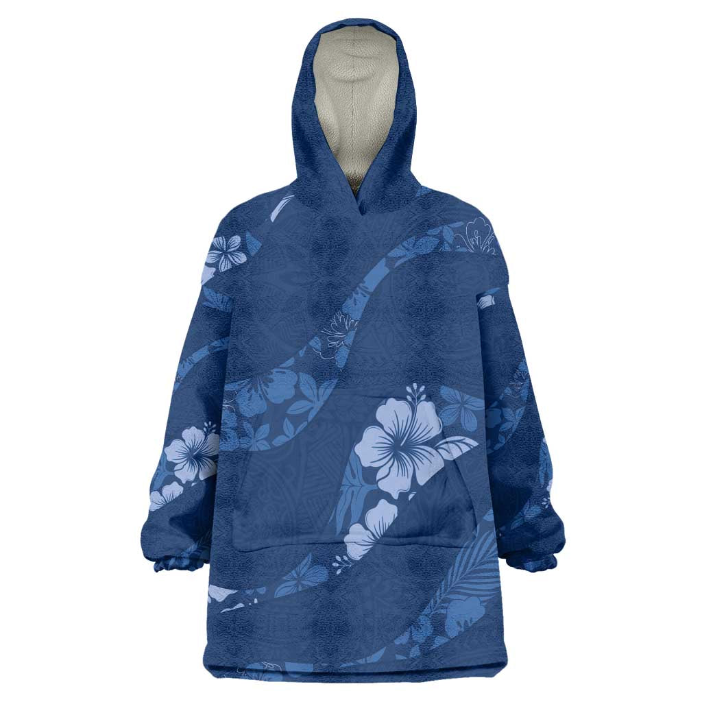 Aloha Hawaii Floral Tapa Wearable Blanket Hoodie Patchwork Navy LT7 One Size Navy - Polynesian Pride