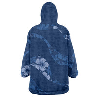Aloha Hawaii Floral Tapa Wearable Blanket Hoodie Patchwork Navy LT7 - Polynesian Pride