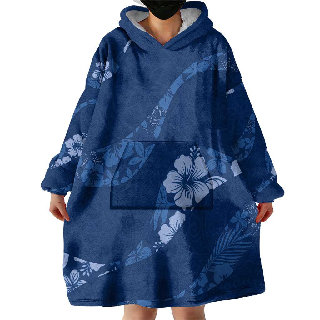 Aloha Hawaii Floral Tapa Wearable Blanket Hoodie Patchwork Navy LT7 - Polynesian Pride