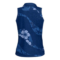 Aloha Hawaii Floral Tapa Women Sleeveless Polo Shirt Patchwork Navy LT7 - Polynesian Pride