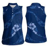 Aloha Hawaii Floral Tapa Women Sleeveless Polo Shirt Patchwork Navy LT7 - Polynesian Pride