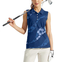 Aloha Hawaii Floral Tapa Women Sleeveless Polo Shirt Patchwork Navy LT7 - Polynesian Pride