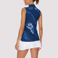 Aloha Hawaii Floral Tapa Women Sleeveless Polo Shirt Patchwork Navy LT7 - Polynesian Pride