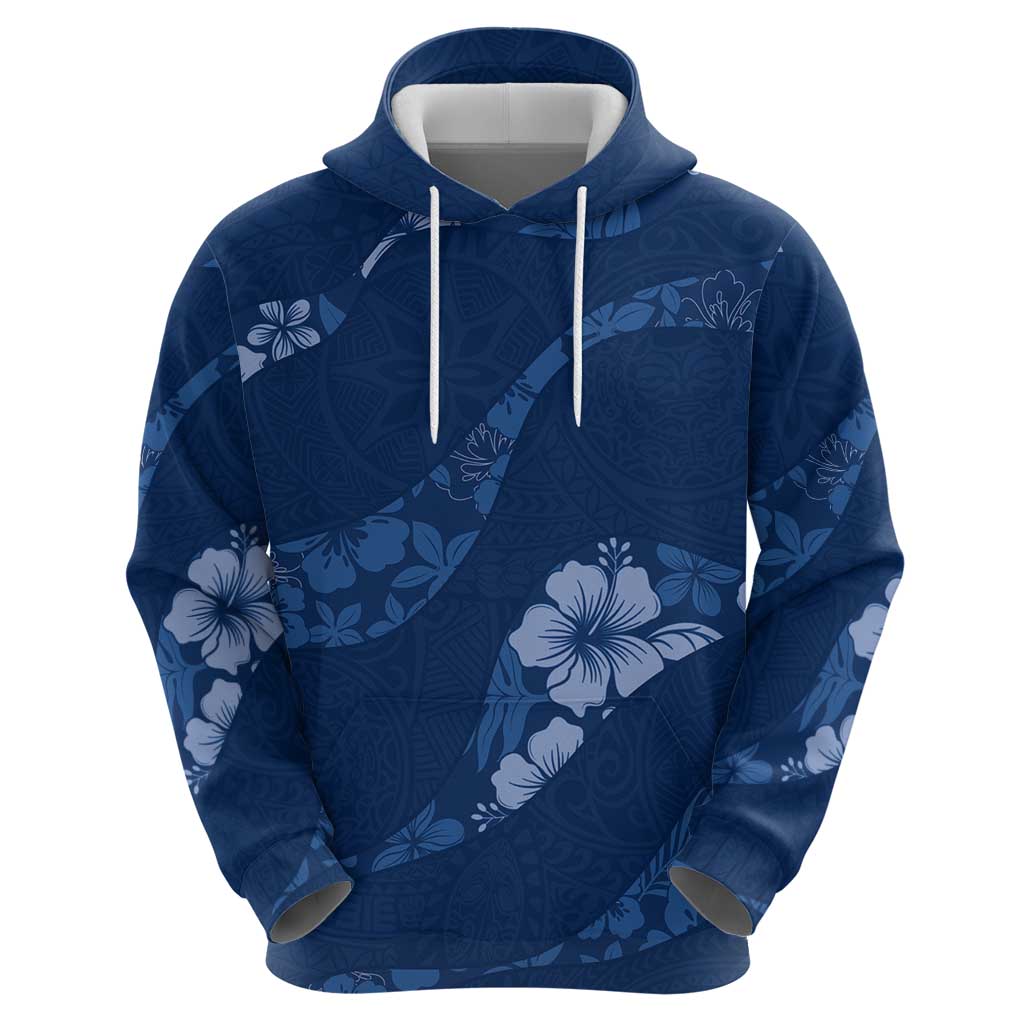 Aloha Hawaii Floral Tapa Zip Hoodie Patchwork Navy - Polynesian Pride