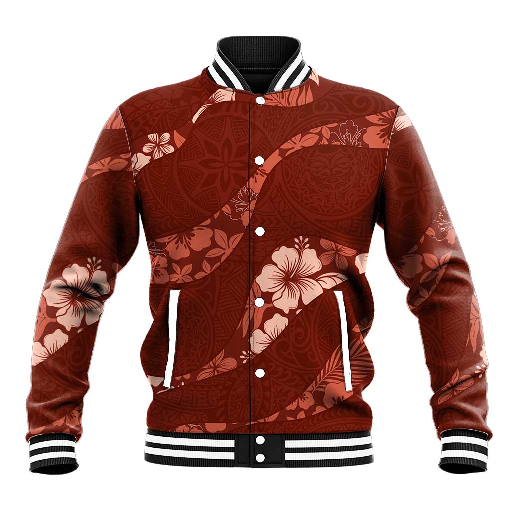 Aloha Hawaii Floral Tapa Baseball Jacket Patchwork Crimson LT7 Unisex Crimson - Polynesian Pride