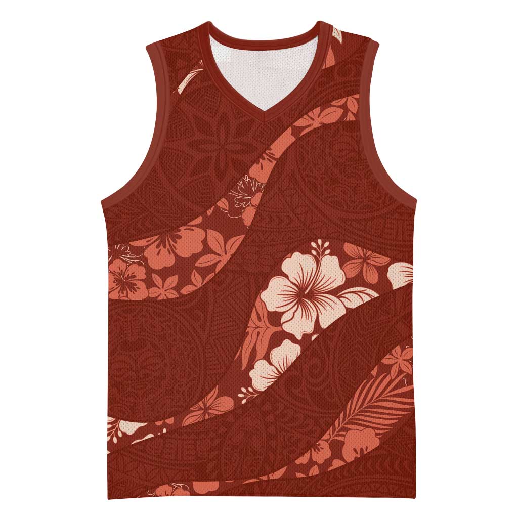 Aloha Hawaii Floral Tapa Basketball Jersey Patchwork Crimson LT7 Unisex Crimson - Polynesian Pride