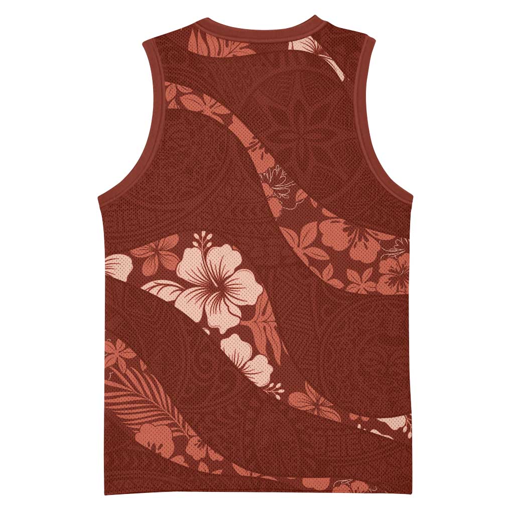 Aloha Hawaii Floral Tapa Basketball Jersey Patchwork Crimson LT7 - Polynesian Pride