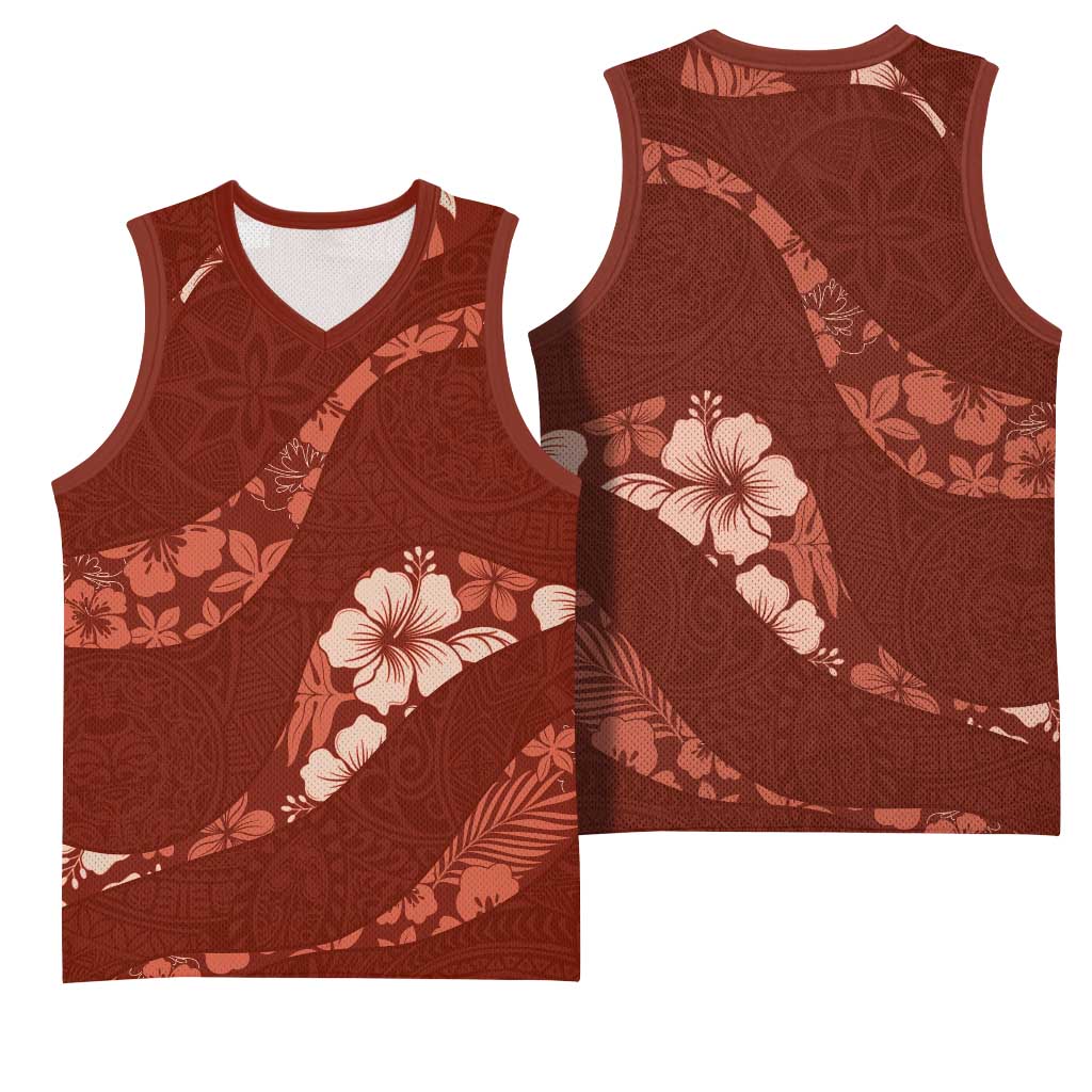 Aloha Hawaii Floral Tapa Basketball Jersey Patchwork Crimson LT7 - Polynesian Pride