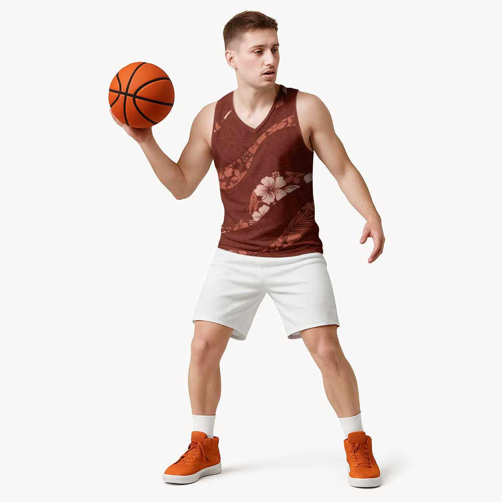 Aloha Hawaii Floral Tapa Basketball Jersey Patchwork Crimson LT7 - Polynesian Pride