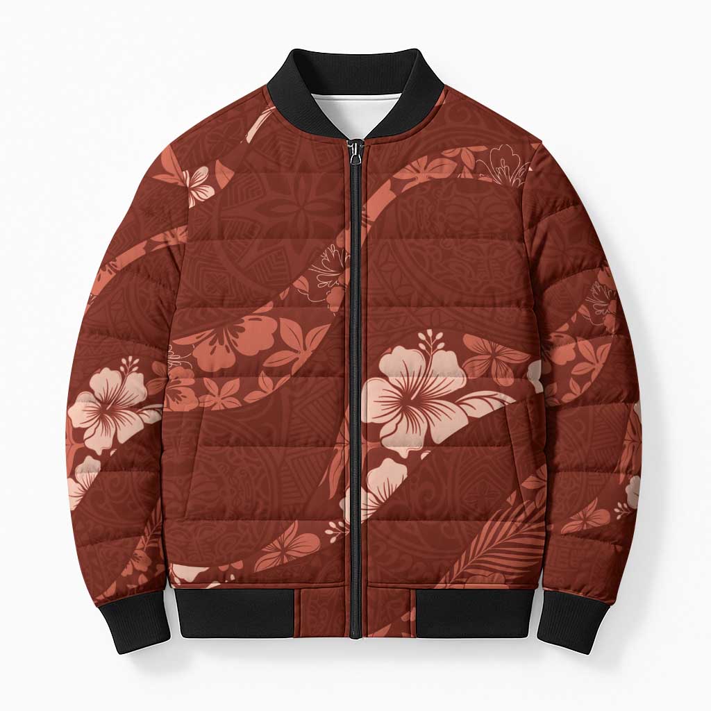 Aloha Hawaii Floral Tapa Bomber Puffer Jacket Patchwork Crimson LT7 Unisex Crimson - Polynesian Pride