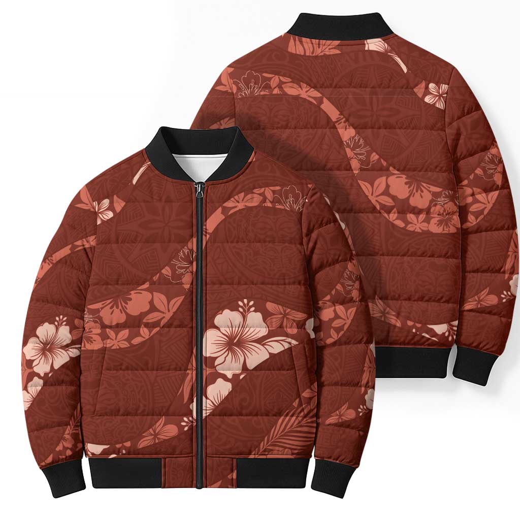Aloha Hawaii Floral Tapa Bomber Puffer Jacket Patchwork Crimson LT7 - Polynesian Pride