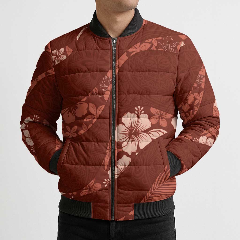 Aloha Hawaii Floral Tapa Bomber Puffer Jacket Patchwork Crimson LT7 - Polynesian Pride