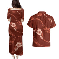 Aloha Hawaii Floral Tapa Couples Matching Puletasi and Hawaiian Shirt Patchwork Crimson LT7 - Polynesian Pride