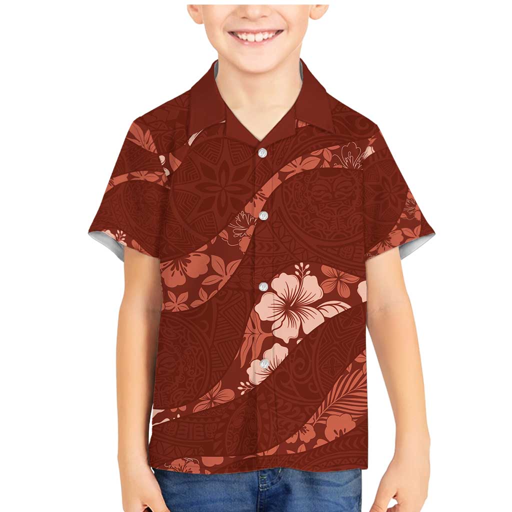 Aloha Hawaii Floral Tapa Family Matching Mermaid Dress and Hawaiian Shirt Patchwork Crimson - Polynesian Pride