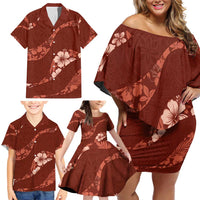 Aloha Hawaii Floral Tapa Family Matching Off Shoulder Short Dress and Hawaiian Shirt Patchwork Crimson - Polynesian Pride