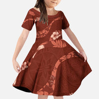 Aloha Hawaii Floral Tapa Family Matching Puletasi and Hawaiian Shirt Patchwork Crimson LT7 Daughter's Dress Crimson - Polynesian Pride
