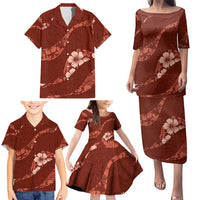 Aloha Hawaii Floral Tapa Family Matching Puletasi and Hawaiian Shirt Patchwork Crimson LT7 - Polynesian Pride