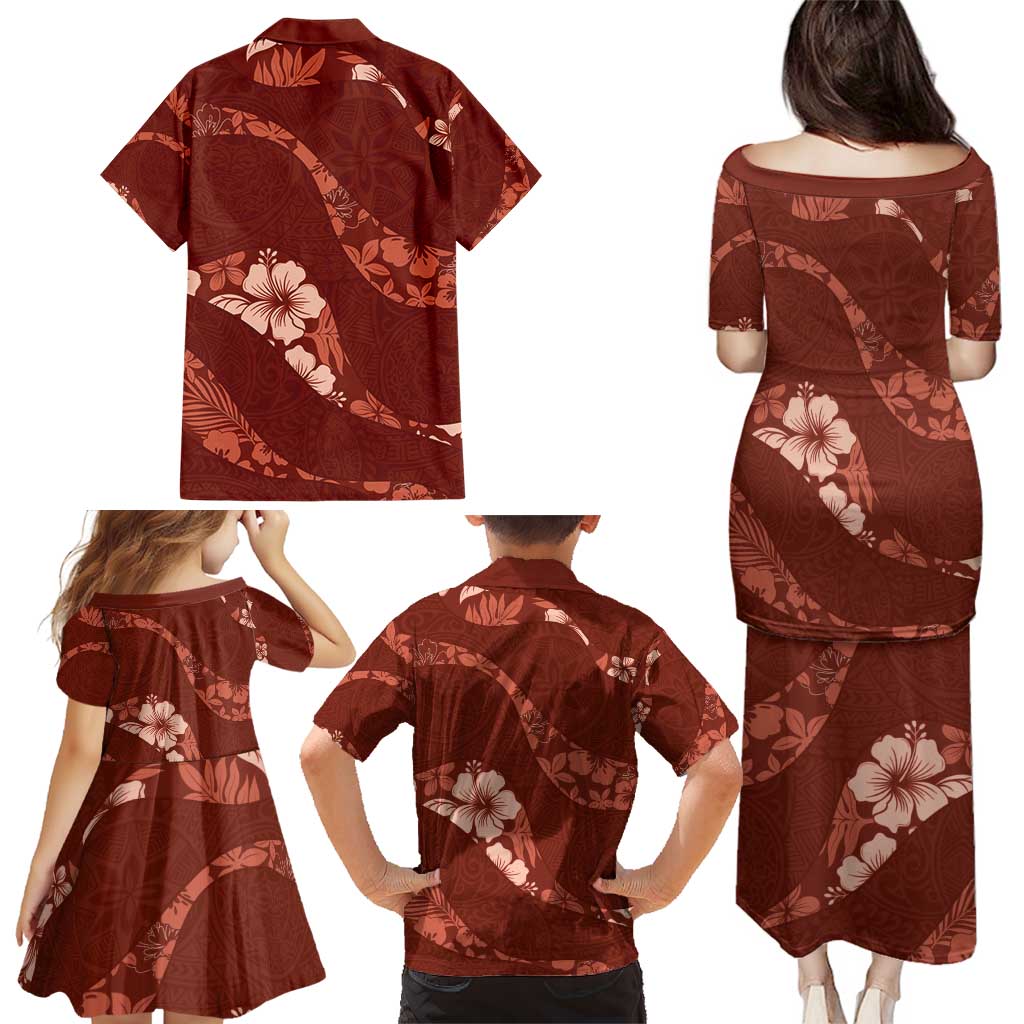 Aloha Hawaii Floral Tapa Family Matching Puletasi and Hawaiian Shirt Patchwork Crimson LT7 - Polynesian Pride