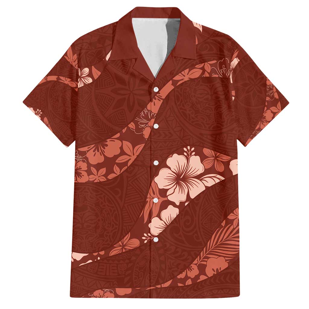 Aloha Hawaii Floral Tapa Family Matching Puletasi and Hawaiian Shirt Patchwork Crimson LT7 Dad's Shirt - Short Sleeve Crimson - Polynesian Pride