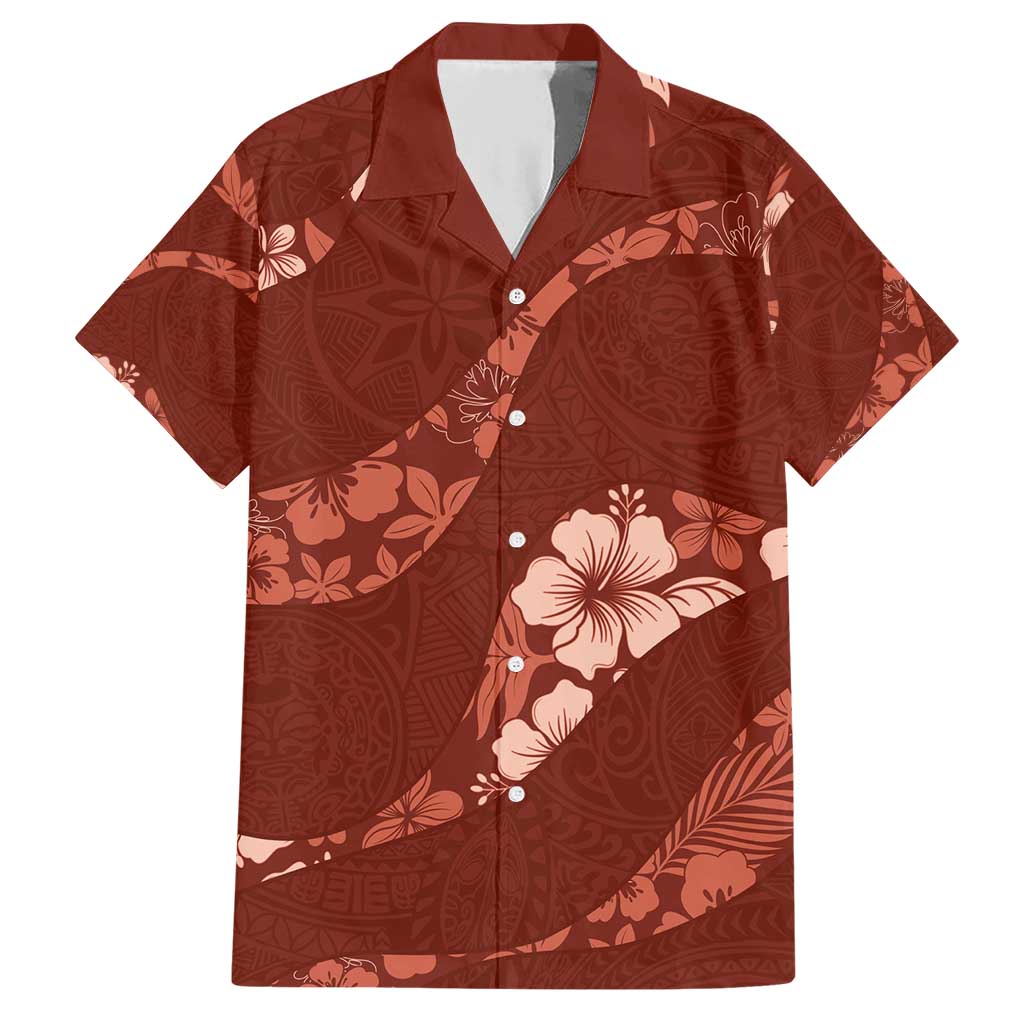 Aloha Hawaii Floral Tapa Family Matching Short Sleeve Bodycon Dress and Hawaiian Shirt Patchwork Crimson - Polynesian Pride
