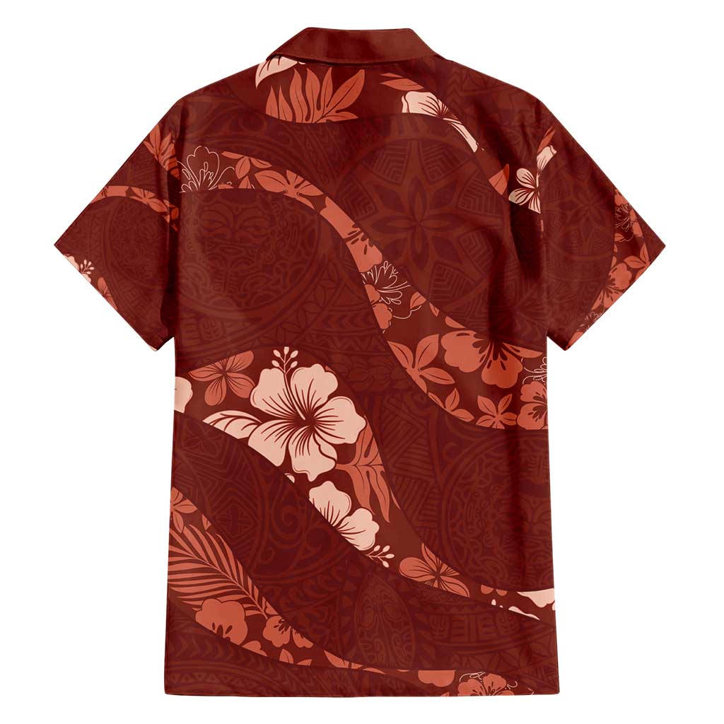 Aloha Hawaii Floral Tapa Family Matching Short Sleeve Bodycon Dress and Hawaiian Shirt Patchwork Crimson - Polynesian Pride