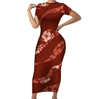 Aloha Hawaii Floral Tapa Family Matching Short Sleeve Bodycon Dress and Hawaiian Shirt Patchwork Crimson - Polynesian Pride